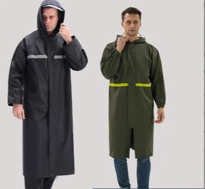 Mens Women Waterproof Oxford Raincoat Hooded Jacket Long Trench Outdoor Hiking - Picture 1 of 14