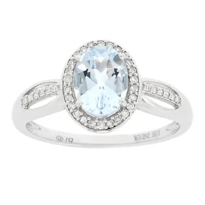 Women's 10K White Gold Aquamarine Ring - Size 7 - Picture 1 of 5