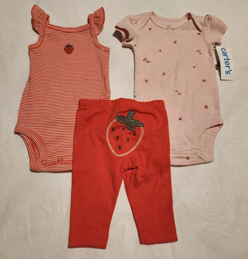 Nuevo con etiquetas Carter's Strawberry Body Pantalones Conjunto de 3 piezas 3 meses Bebé Niña Foto 1 de 1