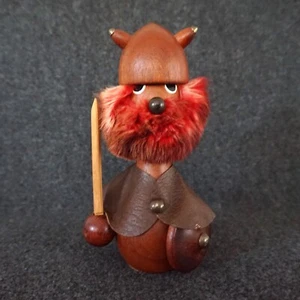 Dänische Teak Holz Wikinger Figur MCM Skandinavisch FEHLENDE Füße 8-3/4" Vintage LESEN - Bild 1 von 18