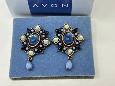 Nuevos en Caja Pendientes Avon Tonal Azul Cabujón Gota 1.5" Largo Foto 1 de 4
