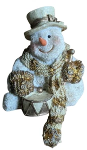 Gold Tinted Snowman Playing a Drum Christmas Ornament Very Good Condition - Picture 1 of 5
