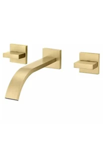 SUMERAIN Wall Mounted Bathroom Faucet 7.5" Waterfall Double Handle Brushed Gold - Picture 1 of 5