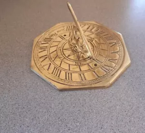 More details for  18 cm solid heavy octagonal brass sundial &quot;time flies&quot;