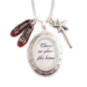 WIZARD OF OZ necklace locket There's no place like home RUBY red slippers shoes - Picture 1 of 3