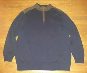 Suéter Oak Hill para hombre talla 2XL cuarto cremallera algodón azul/marrón - Imagen 1 de 5