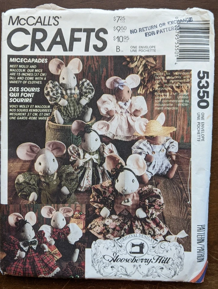 McCalls Uncut Gooseberry Hill Mouse Micecapades 15 Inch Sewing Pattern 5350