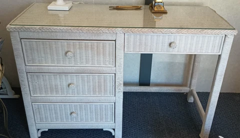 Boho Chic White Wicker Desk By Henry Link Cover