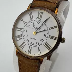 Vintage Sheffield Quartz Watch Men Gold Tone Leather Roman Analog New Battery - Picture 1 of 6