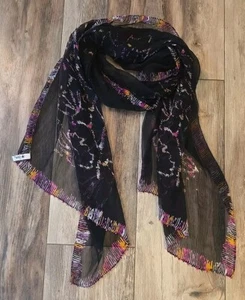 Vintage Vera Neumann Scarf Patchwork Geometric Black Beaded Scarf 21x 67 - Picture 1 of 9
