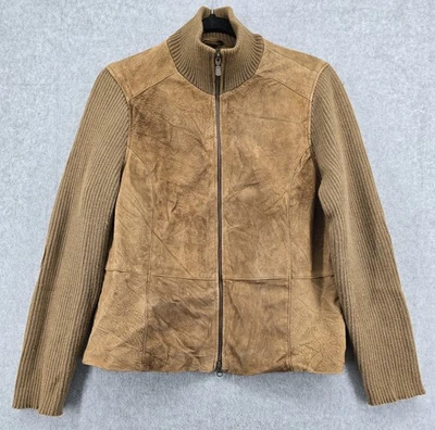 De Colección Covington Mujer’s M Chaqueta Gamuza Suéter Cuero Lana Manga Cremallera Tostado Boho Foto 1 de 4