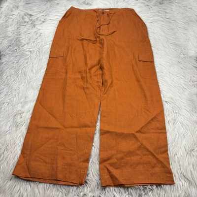 Женские льняные штаны-карго Caribbean Joe 12 оранжевого цвета с закругленным подолом для курорта пляжного отдыха - Изображение 1 из 4