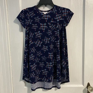 LuLaRoe Navy Blue With Red White & Blue Stars Short Sleeve Girls Dress Size 8 - Picture 1 of 10