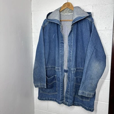 Chaqueta Parka Denim Vintage Años 90 Jean Desteñida Usada Abrigo de Pescador Exterior Foto 1 de 4