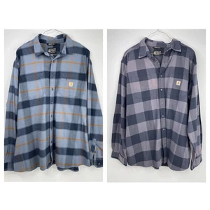 2 Carhartt blau karierte robuste Flex Hemden Flanell Relaxed Langarm 3XL Tall - Bild 1 von 11