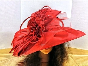 Whittall and Shon Hut mit großer Krempe Derby Blumen Kirche rot Hut Gesellschaft verstellbar - Bild 1 von 9