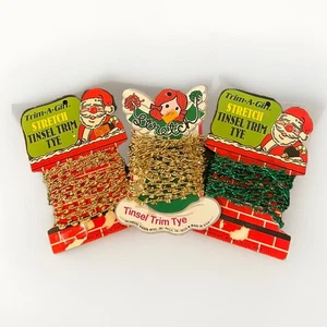 (3) VTG Trim A Gift Stretch Tinsel Trim Tye Elastic Garland Gift Wrap Gold Green - Picture 1 of 7