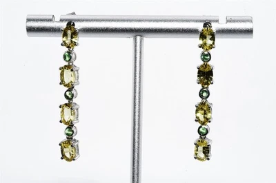 Pendientes colgantes lineales de citrino y peridoto natural de 4,78 quilates de plata de ley 925 de $500 Foto 1 de 4