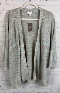 J.JILL PUREJILL blue beige cotton blend open knit open front cardigan L NWT - Picture 1 of 7