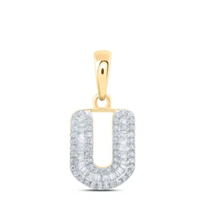 10K Yellow Gold Womens Baguette Diamond U Initial Letter Pendant 1/3 Cttw - Picture 1 of 2