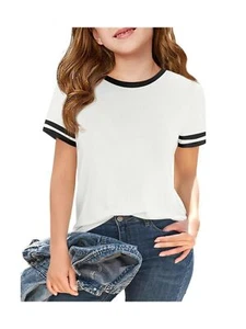 Camisetas Haloumoning Niñas Manga Corta Niños Verano Cuello Redondo Bloque de Color Prendas para el torso... - Imagen 1 de 6