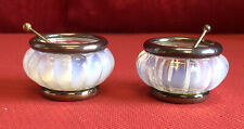 Pair Of Salt/Pepper Shakers Glass Opalescent And Solid Silver Salt/Pepper
