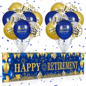 Happy Retirement Decorations Large Navy Blue Gold Happy Retirement Banner Yard S - Picture 1 of 12
