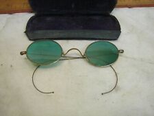 Antique Wire Rim Green Sunglasses Spectacles w/Case Retro Lennon Sun Glasses