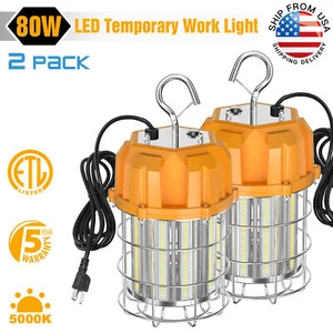 2-Pack 80W LED Temporary Work Light Construction Jobsite Basement 5000K Portable - Picture 1 of 10