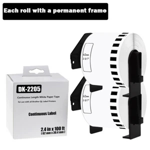 2×Direct Thermal Continuous Paper Labels for Brother DK 2205 2-4/9"x100ft Frame - Picture 1 of 12