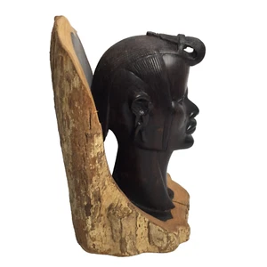 Vintage Hand Carved Native Head Bust Tribal Wooden Statue Carving Woman - Picture 1 of 12