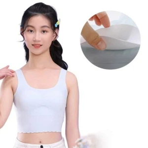 Girl Cropped Vest Teenage Tank Top Stretch Underwear Camisole Padding Bras Basic - Picture 1 of 16