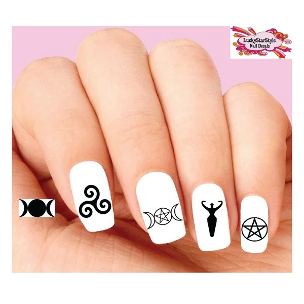 Juego de 20 calcomanías para uñas tobogán acuático - Wicca, La Diosa, Pentáculo, Triple Luna  Foto 1 de 1