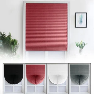 Self-Adhesive Pleated Blinds Half Blackout Bathroom Curtains Windows Shade SM♲* - Picture 1 of 13