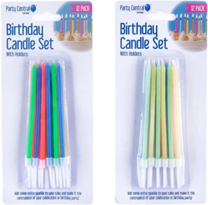Birthday Candles in Holders Set, 11 Cm Tall, Assorted Colour (Pack of 12) - Picture 1 of 12