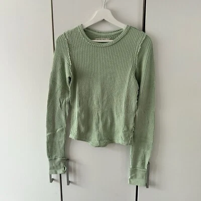 Free People Roll With It Thermal Long Sleeve Top Size XS Green - Image 1 of 4