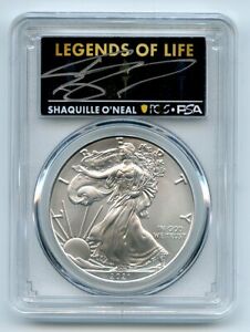 2021 $1 Silver Eagle T1 Last Day Production PCGS MS70 Legends Life Shaq O'Neal