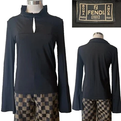 Camiseta deportiva FENDI Jeans Italia negra de nailon/lycra, manga campana 44IT/12Aust-UK/8US Foto 1 de 4