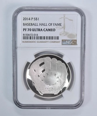 2014-P Baseball Hall Of Fame Commemorative Dollar PF70 UCAM NGC Brwn Label *4238 - Image 1 of 4