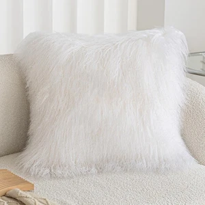 Real 100% Tibetan Mongolian Lamb Sheepskin Wool Fur Throw Pillow Covers White... - Bild 1 von 9