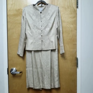 Adrianna Papell Größe 10 Vintage Seide Rock Anzug Set Champagner Formell Midi LESEN - Bild 1 von 11