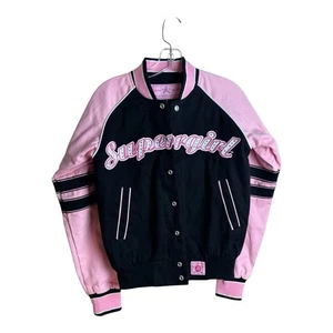 CHAQUETA DE CARRERAS NASCAR DE COLECCIÓN Y2K JH DESIGN SUPERGIRL NEGRA ROSA PARA MUJER TALLA XS - Imagen 1 de 6