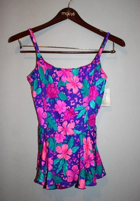 NUEVO DE COLECCIÓN EE. UU. Maxine of Hollywood Floral Rosa Multicolor Falda Traje de Baño Talla 16 Nuevo con Etiquetas Foto 1 de 4
