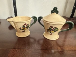 Metlox Poppytrail California Provincial Green Rooster Lidded Creamer & Sugar Set - Picture 1 of 18