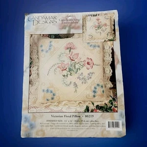 Vtg Candamar Victorian Floral Pillow Craft Kit Candlewicking Embroidery 14"x14" - Picture 1 of 10