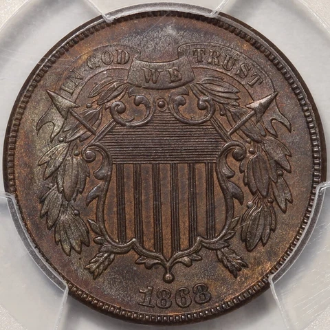 1868 Two Cent Piece PCGS MS-62BN Cover