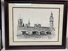 Westminster Bridge Houses of Parliament London Etching Print Lithograph