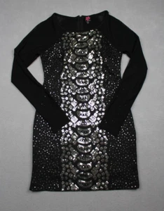 2B Bebe Dress Womens Medium Mini Long Sleeve Sequin Mesh Cocktail - Picture 1 of 10