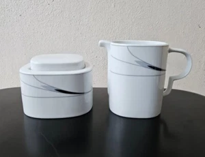 Crema blanca y azucarero Mikasa Caviar negro gris con tapa  - Imagen 1 de 6