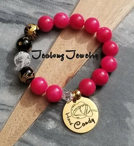 12mm Sterling Silver Gold Dragon Lollipop Candy Lips Pink Gemstone Coin Bracelet - Picture 1 of 1